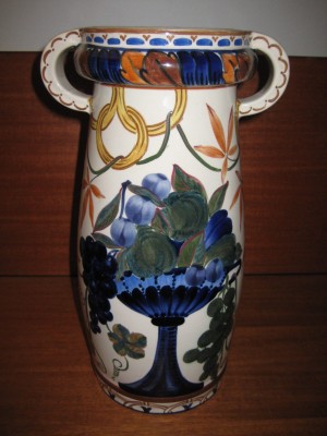 Aluminia vase med hanke og fuglemotiv