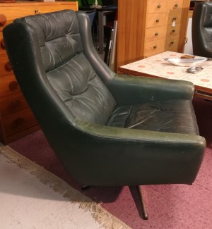 Vintage hvilestol med grønt læder