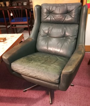 Vintage hvilestol med grøn læder